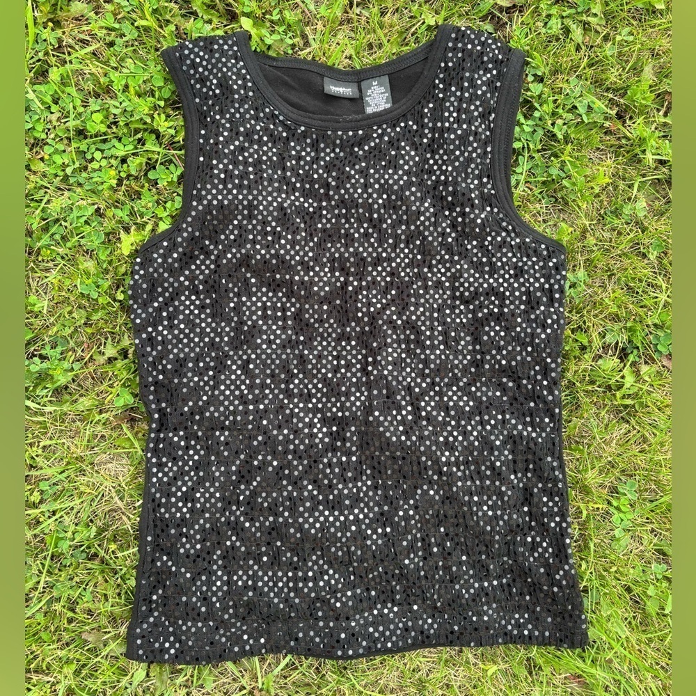 Mossimo Stretch Black Sequin Mesh Front Wide Strap Tank Top Womens Medium